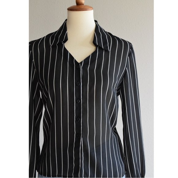 Classic black white sheer dress shirt Small - Picture 5 of 9